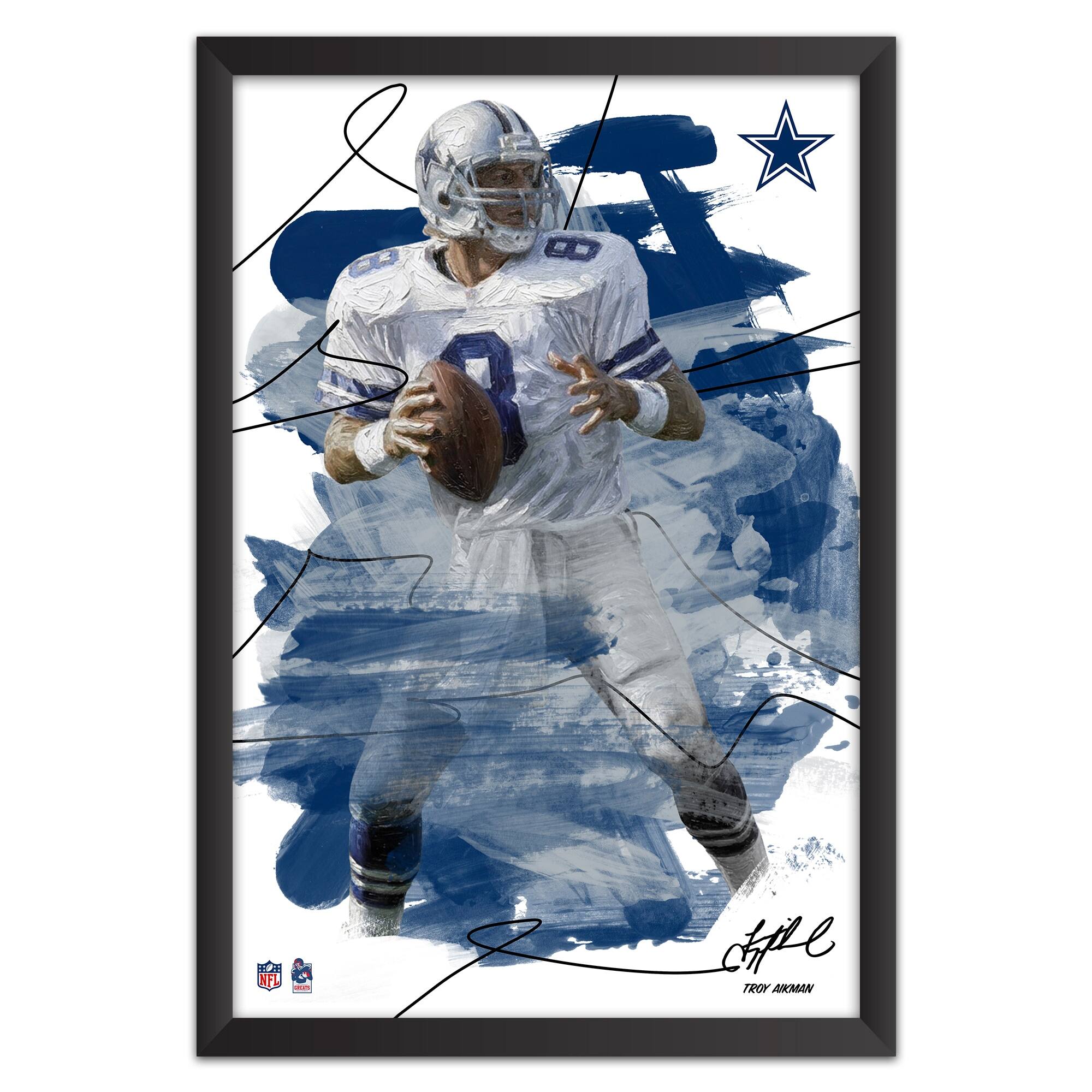 Troy Aikman Dallas Cowboys 27" x 39" Brush Stroke Player Framed Art Print