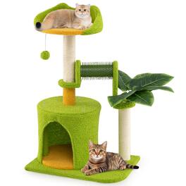 Gymax - Cute Palm Cat Tree w/Artificial Leaves Condo Perch Sisal Scratching Posts