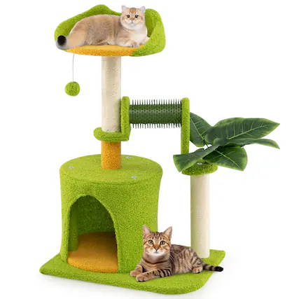 Front. Gymax - Gymax Cute Palm Cat Tree w/Artificial Leaves Condo Perch Sisal Scratching Posts.