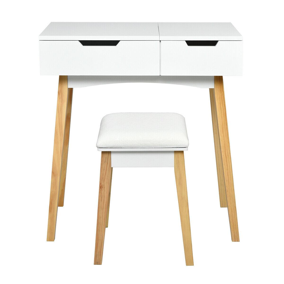 Alt View 8. Ecooso - Flip Top Makeup Vanity Desk with Hidden Mirror, Padded Stool and Under-Top Storage Box - White.