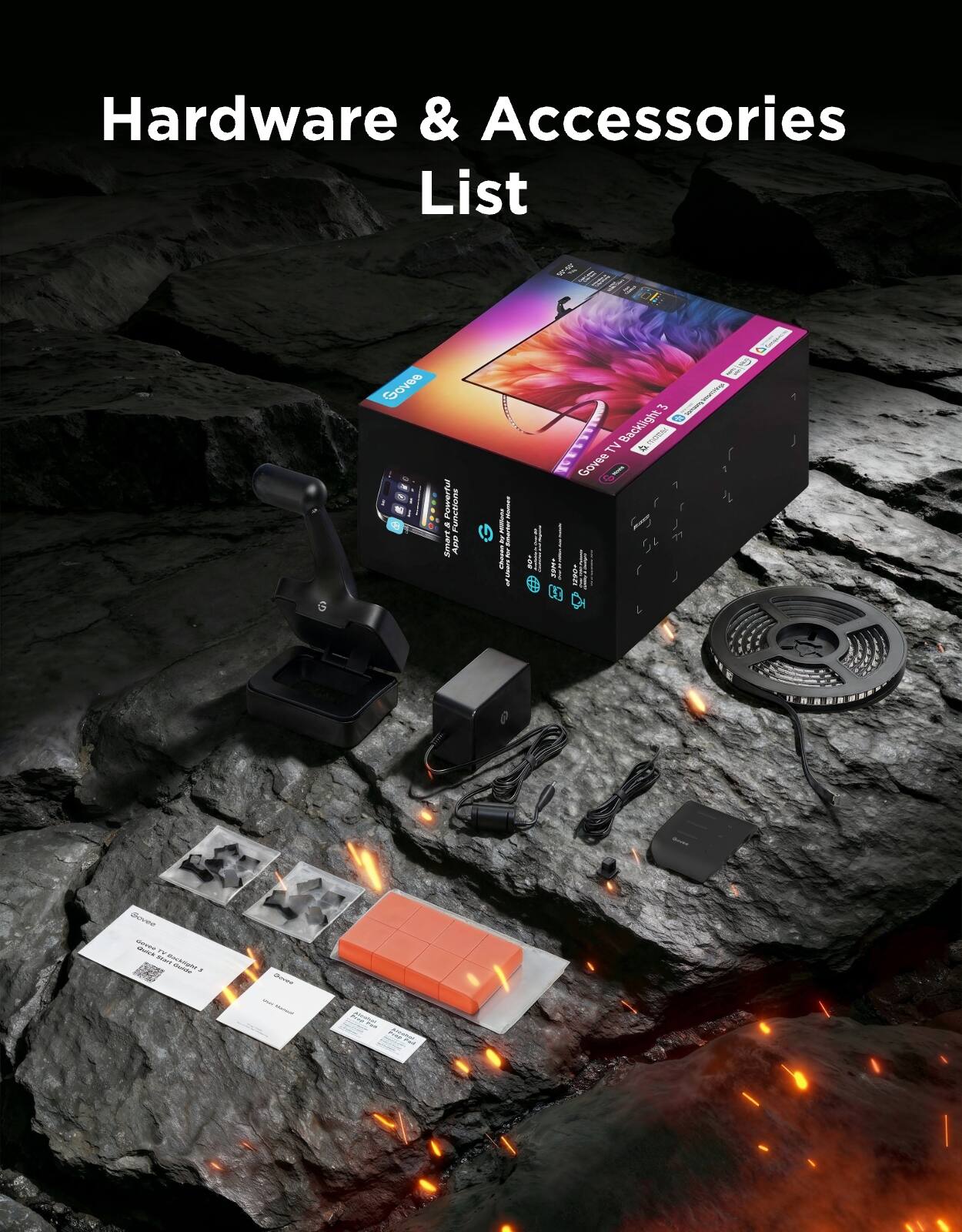 Hardware & Accessories List

- 40 of Govee
- 10: Powerful Functions
- Smart Backlight for TV
- Govee
- 3 Backlight
- Govee
- SEWT