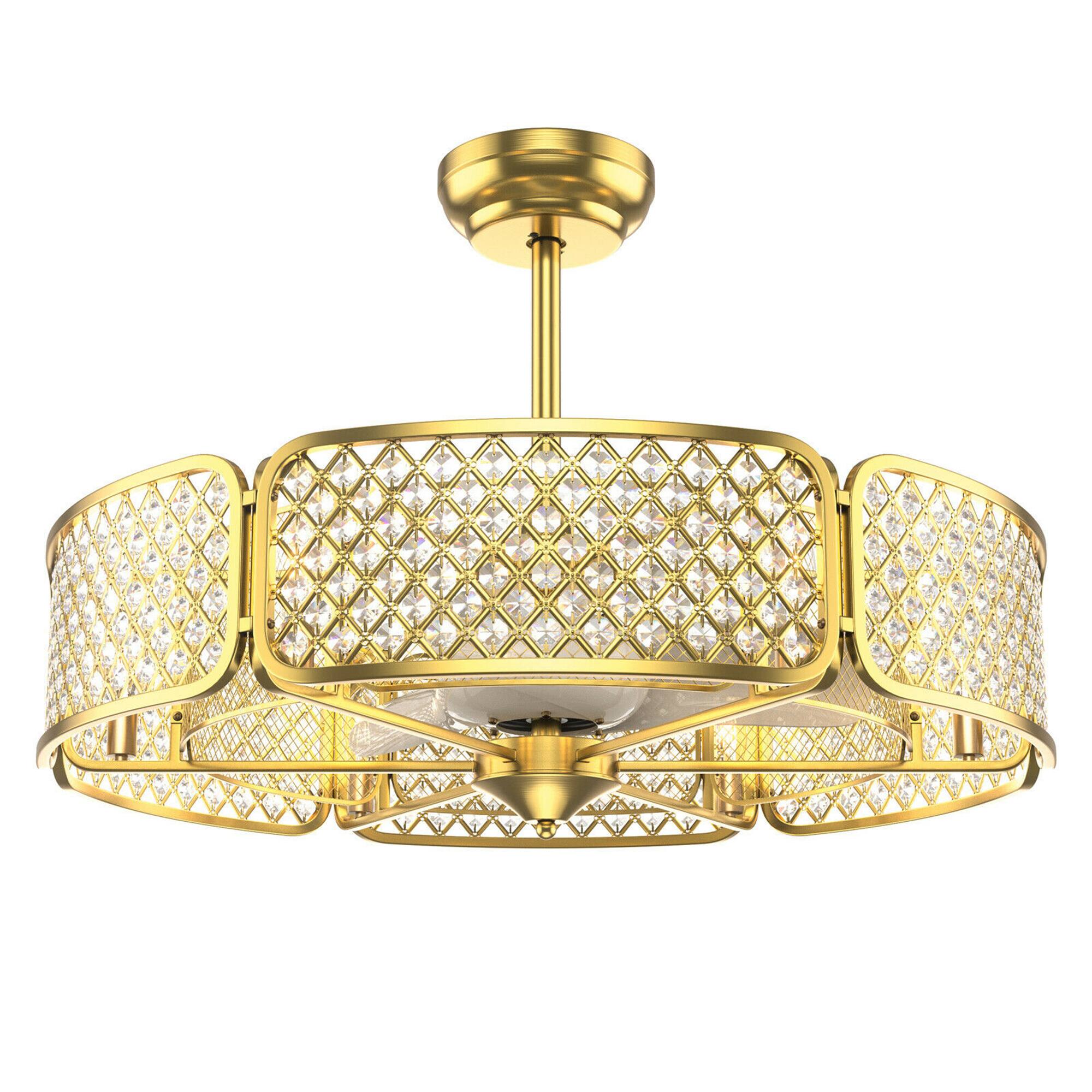 Alt View 9. Gymax - Gymax 30'' Caged Ceiling Fan With Light Crystal Lampshade 6 Light Bases Golden - Golden.