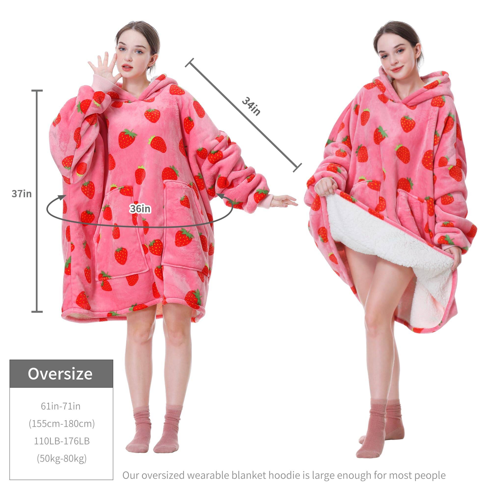 34in 37in 36in Oversize 61in-71in (155cm-180cm) 110LB-176LB (50kg-80kg)  
Our oversized wearable blanket hoodie is large enough for most people  

Oversize  
61in-71in  
(155cm-180cm)  
110LB-176LB  
(50kg-80kg)  

Our oversized wearable blanket hoodie is large enough for most people