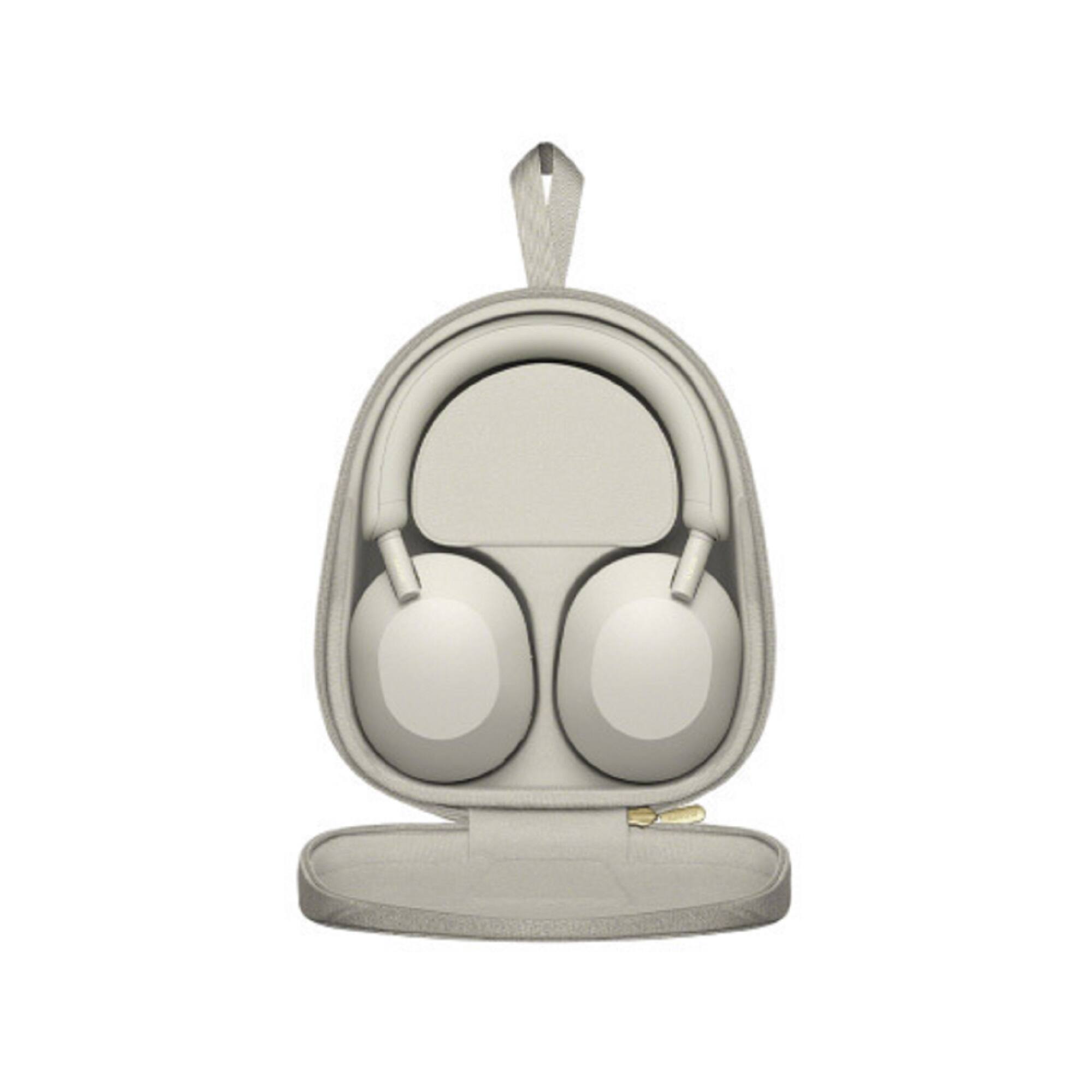 Back. Sony - Sony WH-1000XM5 Wireless Noise Canceling Headphones with USB Port and Stand - Silver.