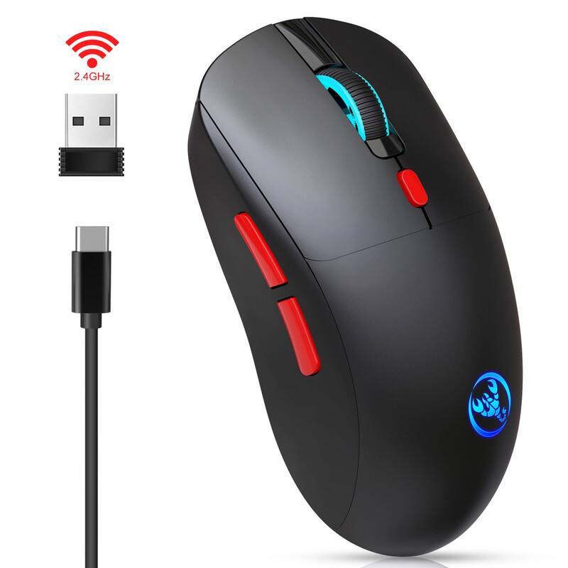 Angle. SKRAN - 2.4G Wireless Rechargeable Mouse - 3600 DPI, 7-Color RGB, Easy-to-Use for Office, Gaming & Design (Ergonomic, 650mAh) - Black.