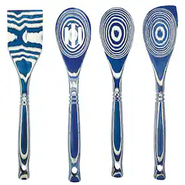 Island Bamboo - 4 Piece Pakkawood Cooking and Serving Utensil Set - Blueberry