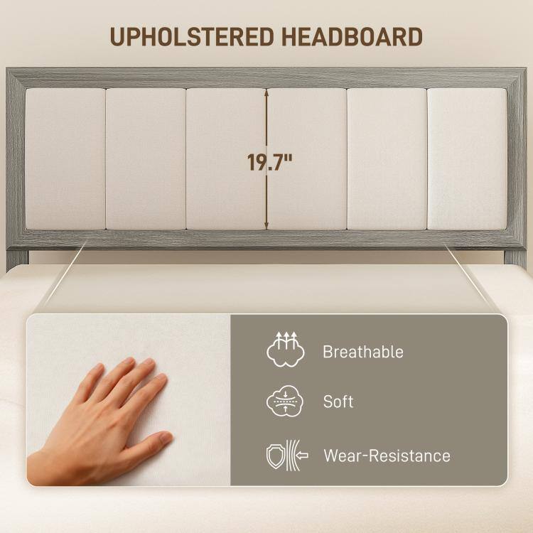 UPHOLSTERED HEADBOARD  
19.7"  
Breathable  
Soft  
Wear-Resistance