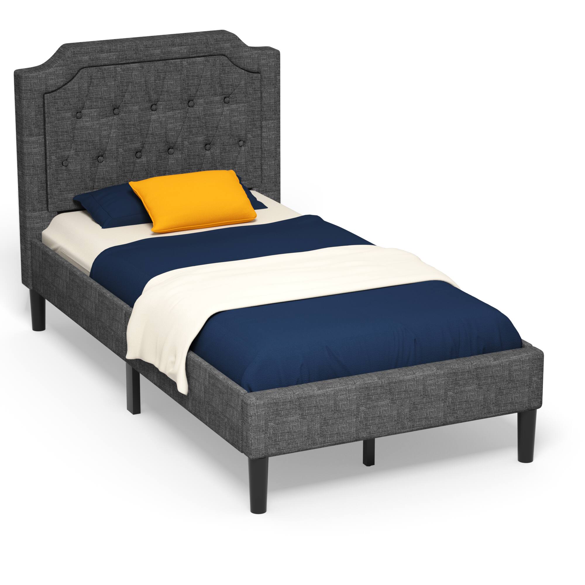 Alt View 9. Costway - Costway Twin Upholstered Platform Bed Frame Linen Headboard Mattress Foundation - Grey.