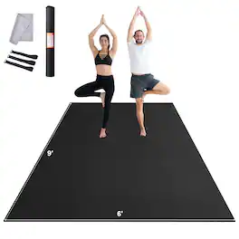 VEVOR - Exercise Mat, Non Slip High Density Premium Yoga Mat, Fitness & Exercise Mat with Bag & Carry Strap,(9x6ft) - Black