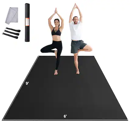 Front. VEVOR - Exercise Mat, Non Slip High Density Premium Yoga Mat, Fitness & Exercise Mat with Bag & Carry Strap,(9x6ft) - Black.