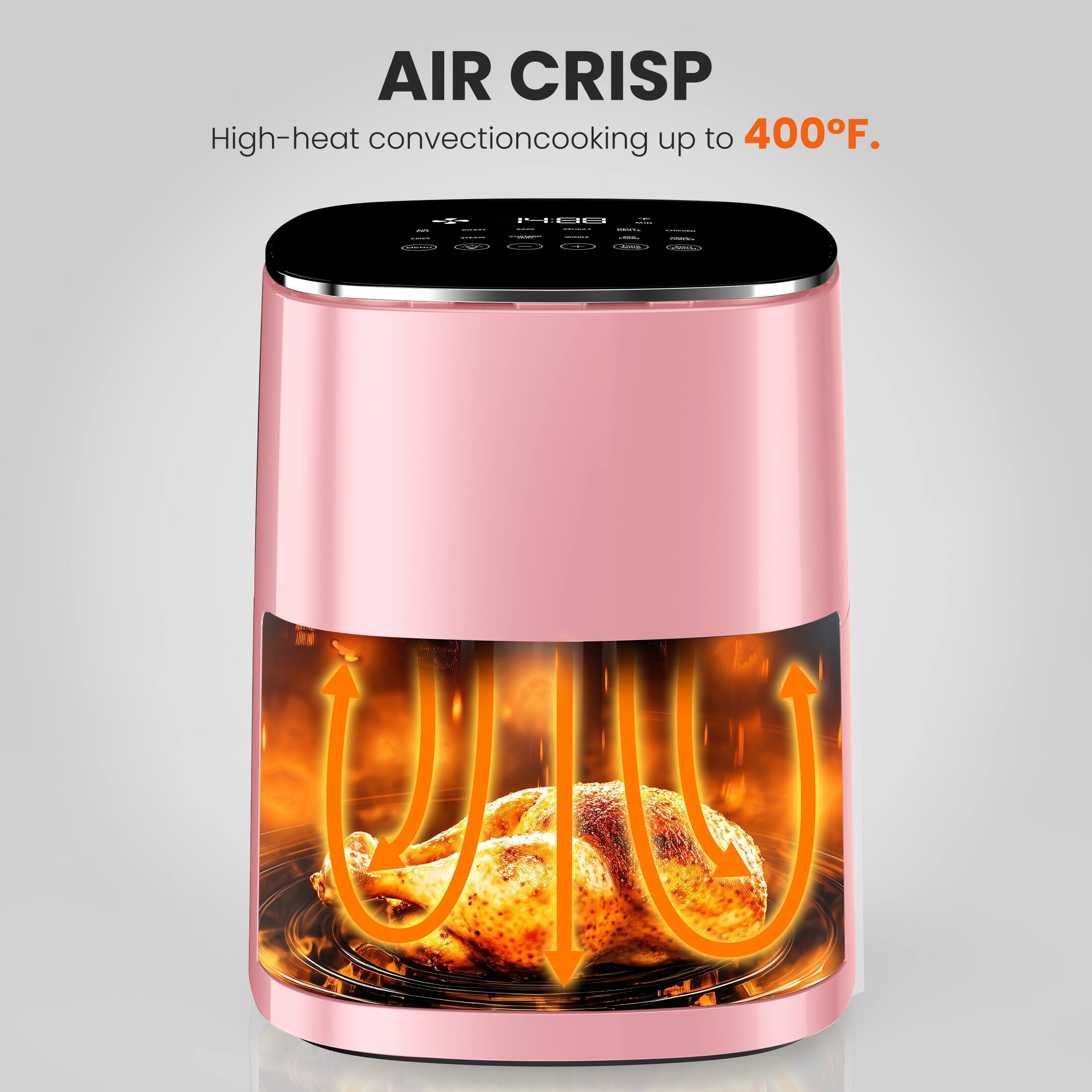 AIR CRISP High-heat convection cooking up to 400°F.

daily 
Care 14:08     -     acidekate... CHICKEN

mements."