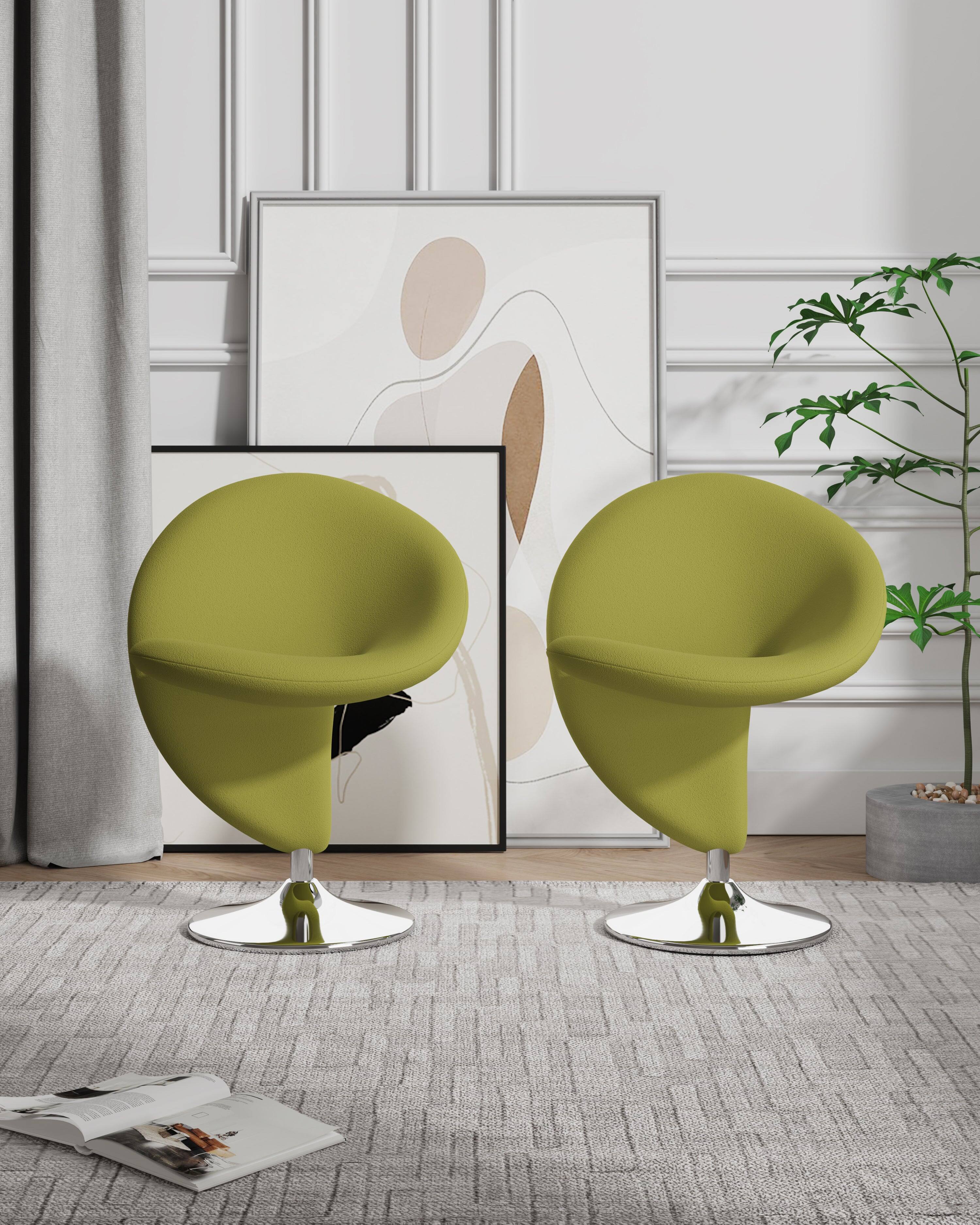 Angle. Manhattan Comfort - Curl Modern Wool Blend Swivel Lounge Chair - Set of 2 - Green.