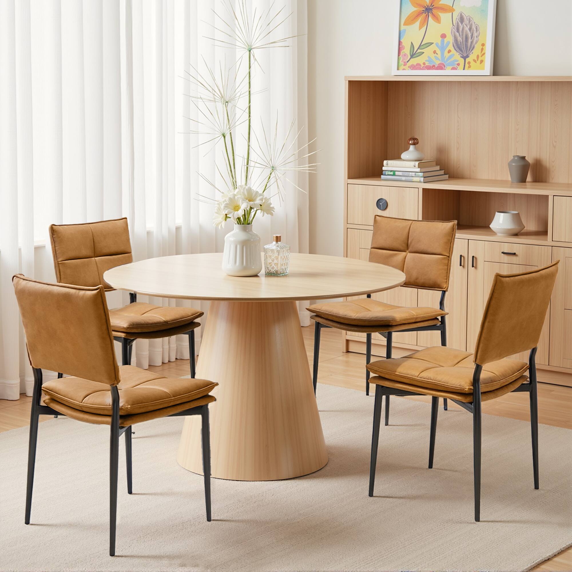 Alt View 7. KERDOM - Upholstered Kitchen Side Chairs Set of 2, Mid-Century PU Leather Dinner Chairs with Back and Metal Legs for Restaurant - Brown.