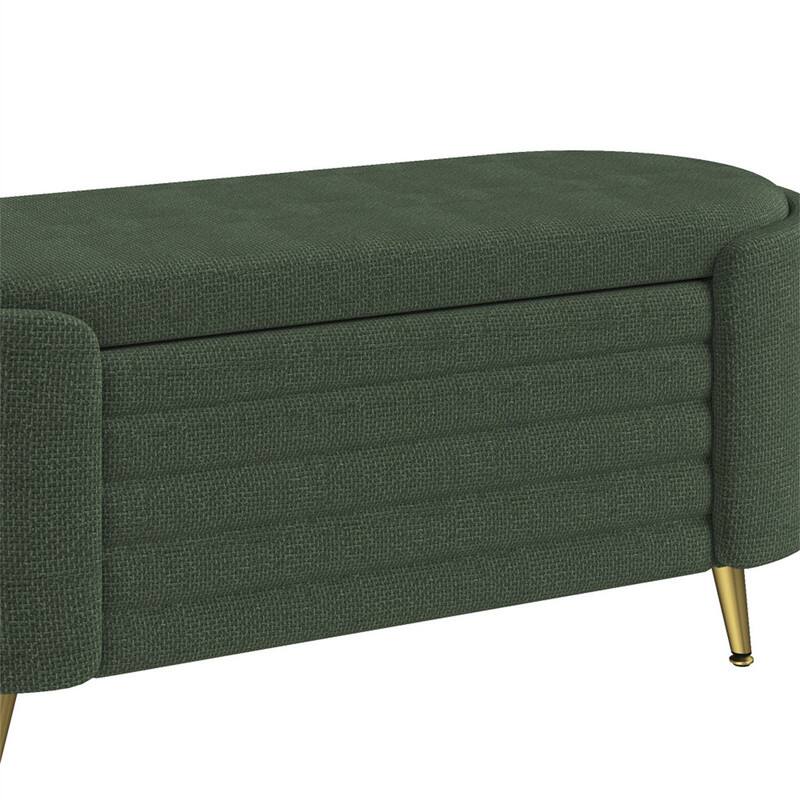 Alt View 5. HTUTWOO - Storage Ottoman - Upholstered Storage Bench End of Bed Bench Entryway Shoe Bench,Living Room Bedroom and Entryway - Green.