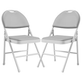 Acekool - Folding Chairs 2 Pack with PU Leather Padded Cushion, Metal Commercial Stackable Guest Chairs - Gray