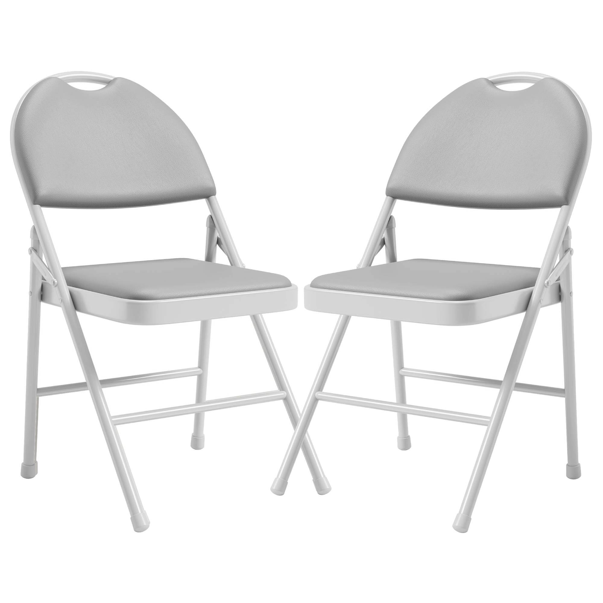 Front. Acekool - Folding Chairs 2 Pack with PU Leather Padded Cushion, Metal Commercial Stackable Guest Chairs - Gray.