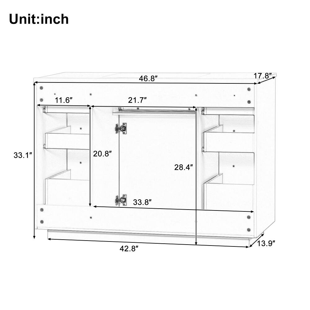 Unit: inch

46.8"
17.8"
11.6"
21.7"
33.1"
20.8"
28.4"
33.8"
42.8"
13.9"