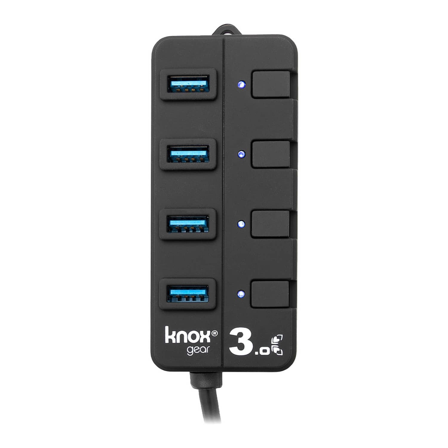 Knox - Gear 4 Port 3.0 USB Hub with Individual Switches and LED Lights - Black