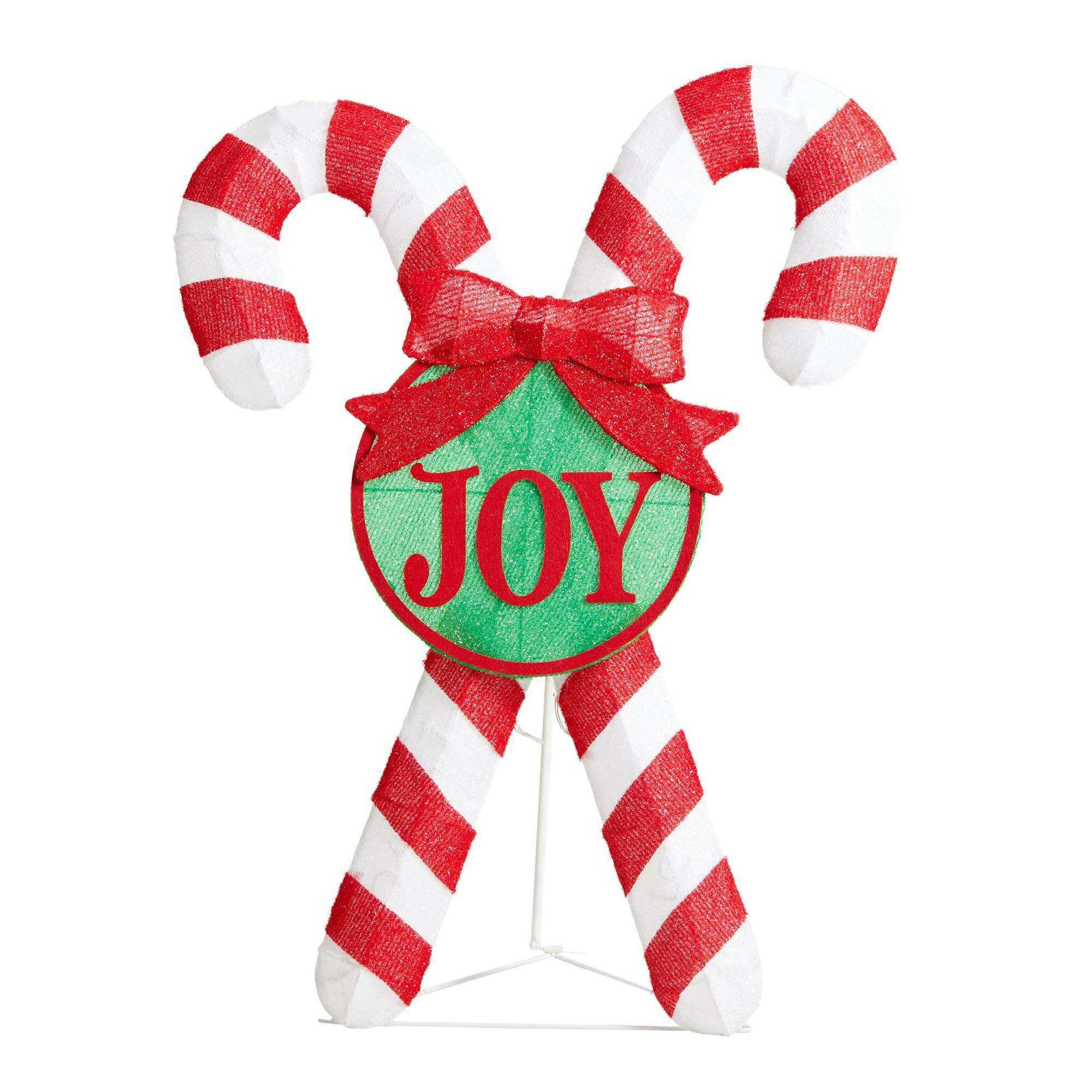 Angle. Glitzhome - 35.5"H Lighted Christmas Candy Cane Outdoor Decor with 60 LED Lights (KD) - Red.