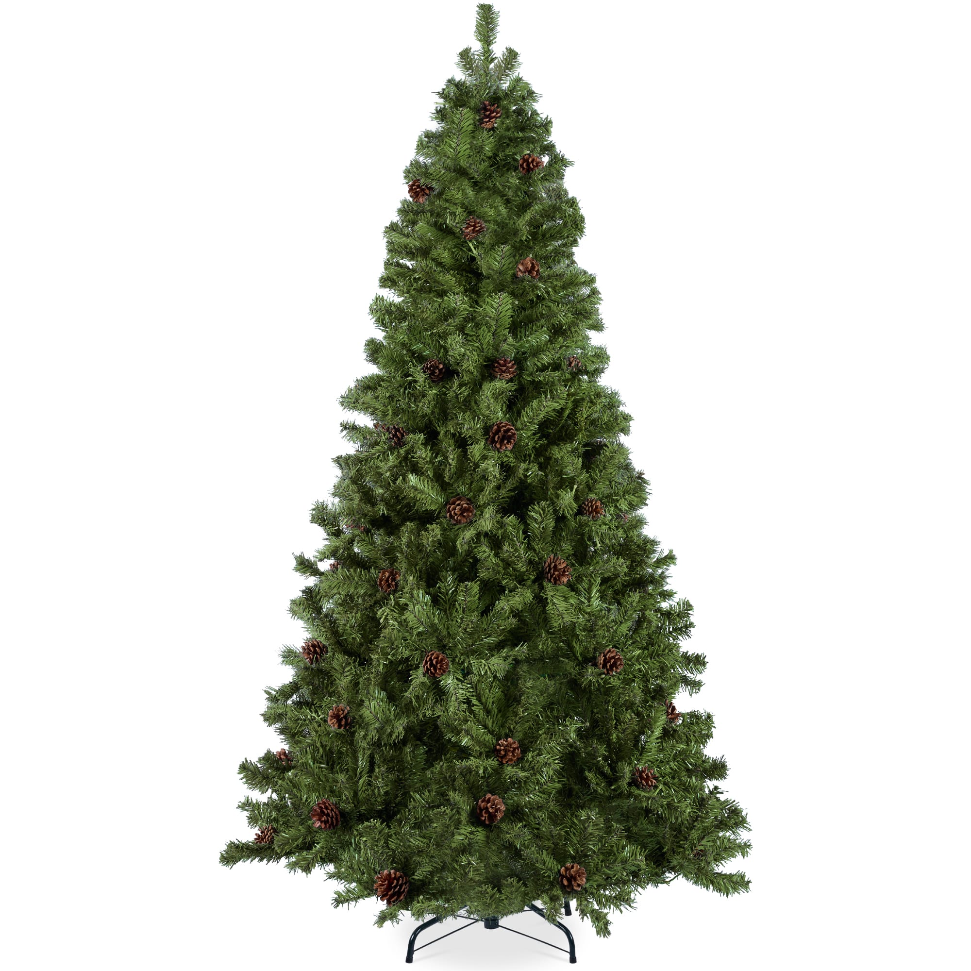 Best Choice Products - 9ft Pre-Decorated Holiday Christmas Pine Tree w/2,028 Branch Tips, Metal Base - Green