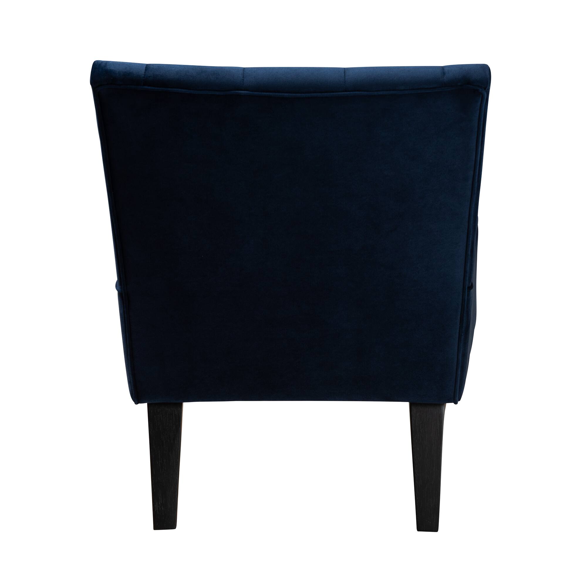 Back. Baxton Studio - Harmon Modern and Contemporary Transitional Velvet Fabric Upholstered and Finished Wood Accent Chair - Navy Blue/Black.
