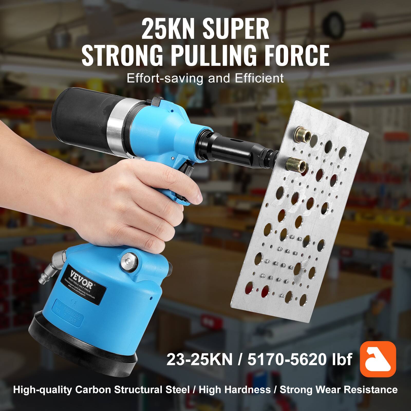 25KN SUPER STRONG PULLING FORCE  
Effort-saving and Efficient  

23-25KN / 5170-5620 lbf  

High-quality Carbon Structural Steel / High Hardness / Strong Wear Resistance