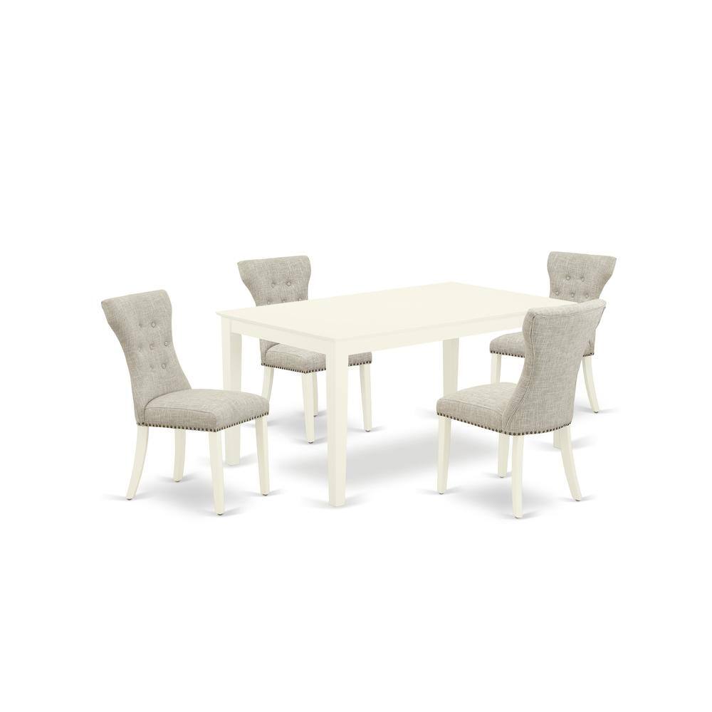 Back. East West Furniture - Dining Room Set Linen White - Brown.