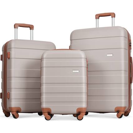 Front. TinyHomie - Luggage Sets New Model ABS Hardshell 3pcs Lightweight Suitcase sets Spinner Wheels Suitcase with TSA Lock 20+24+28in - Light Brown.