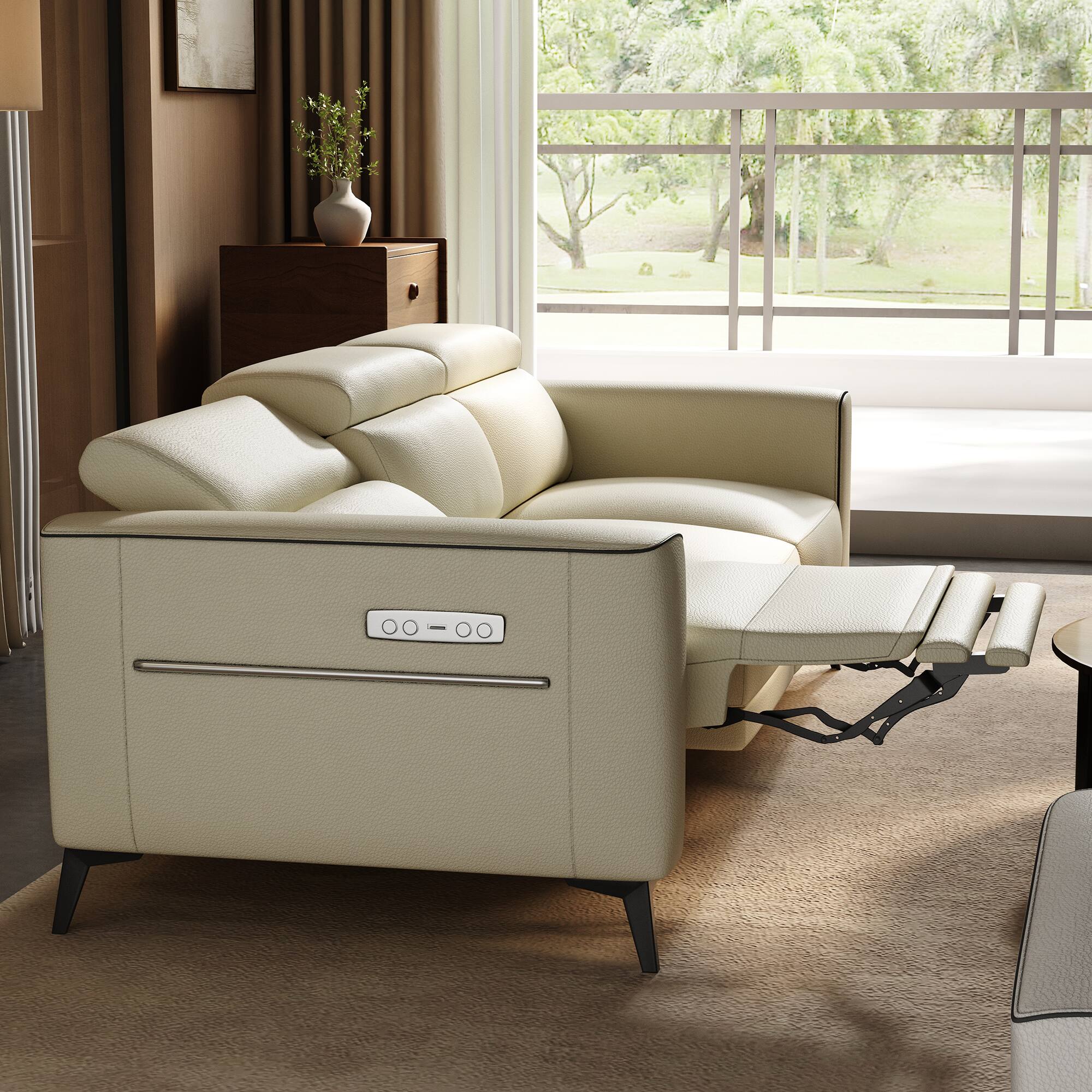 Angle. luck idea - 112.5" Electric Seat Sofa, 2 Seats Reclining Home Theater Seats - Beige.