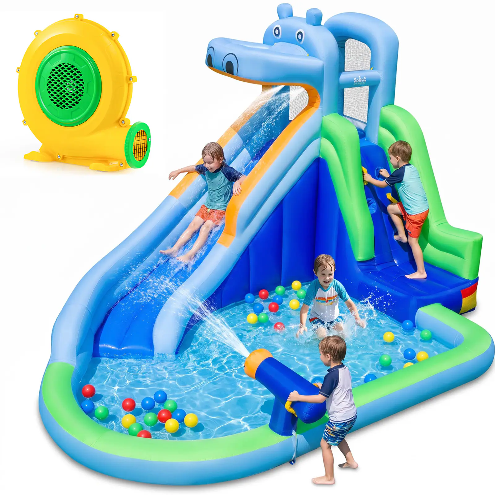 Front. Costway - Costway 4-in-1 Wet or Dry Jumping Castle with Long Slide, Climbing Wall, 680W Blower.