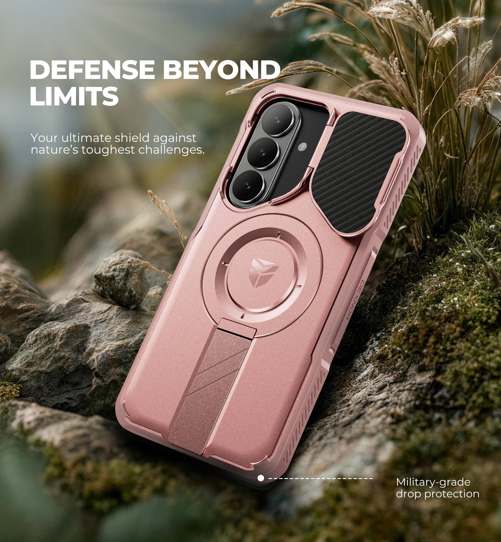 DEFENSE BEYOND LIMITS  
Your ultimate shield against nature's toughest challenges.  
Military-grade drop protection