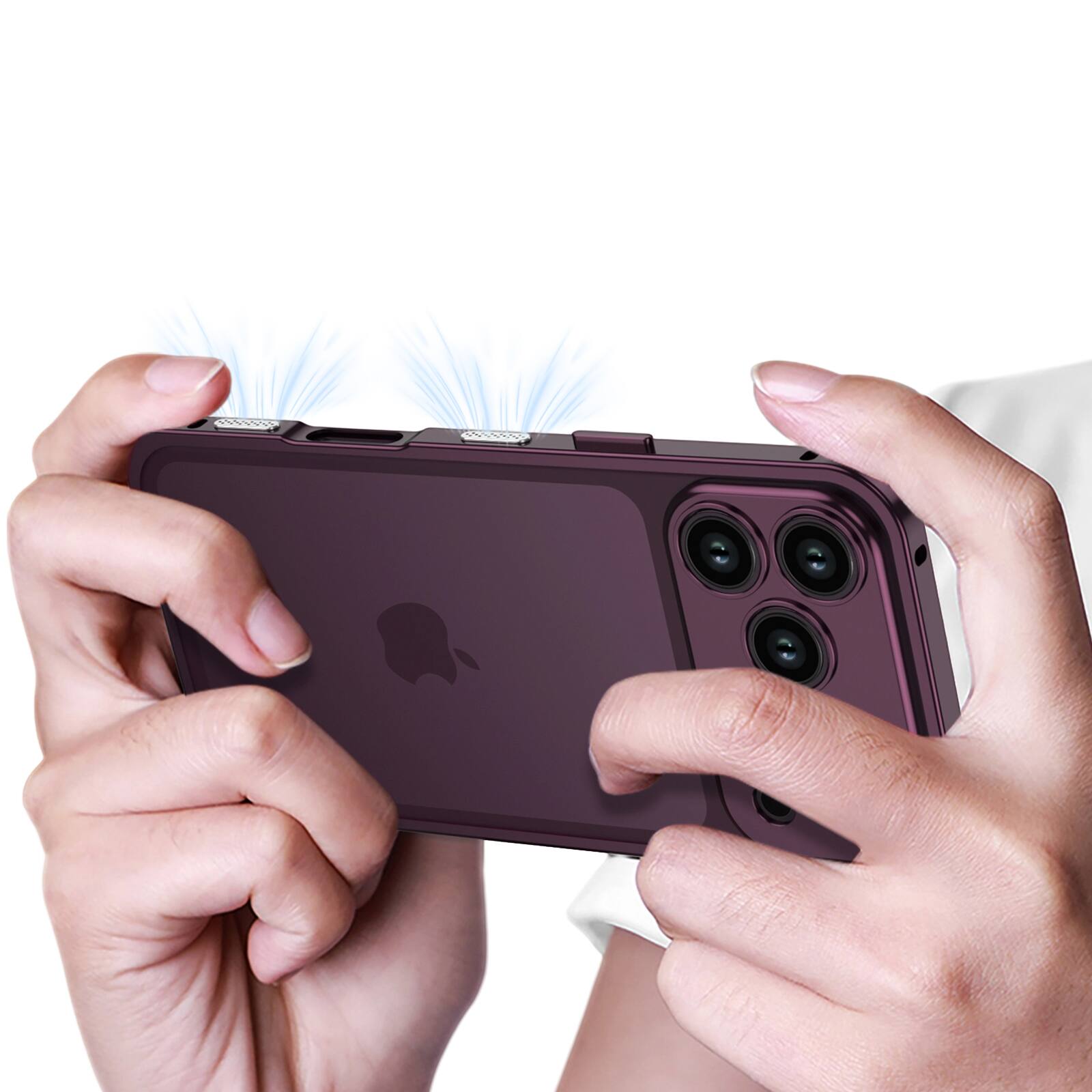 Back. UUCOVER - Slim Metal Bumper Case for Apple iPhone 18 Pro with Metal Lens Cover, Backless Heat Dissipation Shockproof Rugged Frame - Winered.