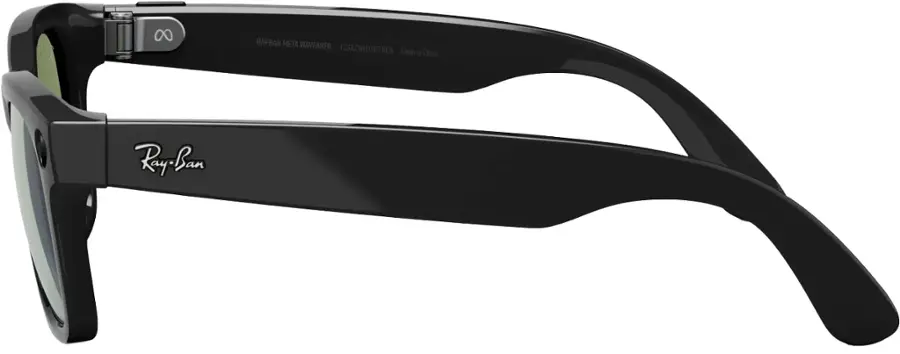 Ray-Ban is a brand of sunglasses and eyeglasses, known for their stylish and high-quality designs. The image features a pair of black Ray-Ban sunglasses with a silver logo on the left lens. These sunglasses are designed to provide comfort and protection from the sun, making them a popular choice for outdoor enthusiasts and fashion-conscious individuals.