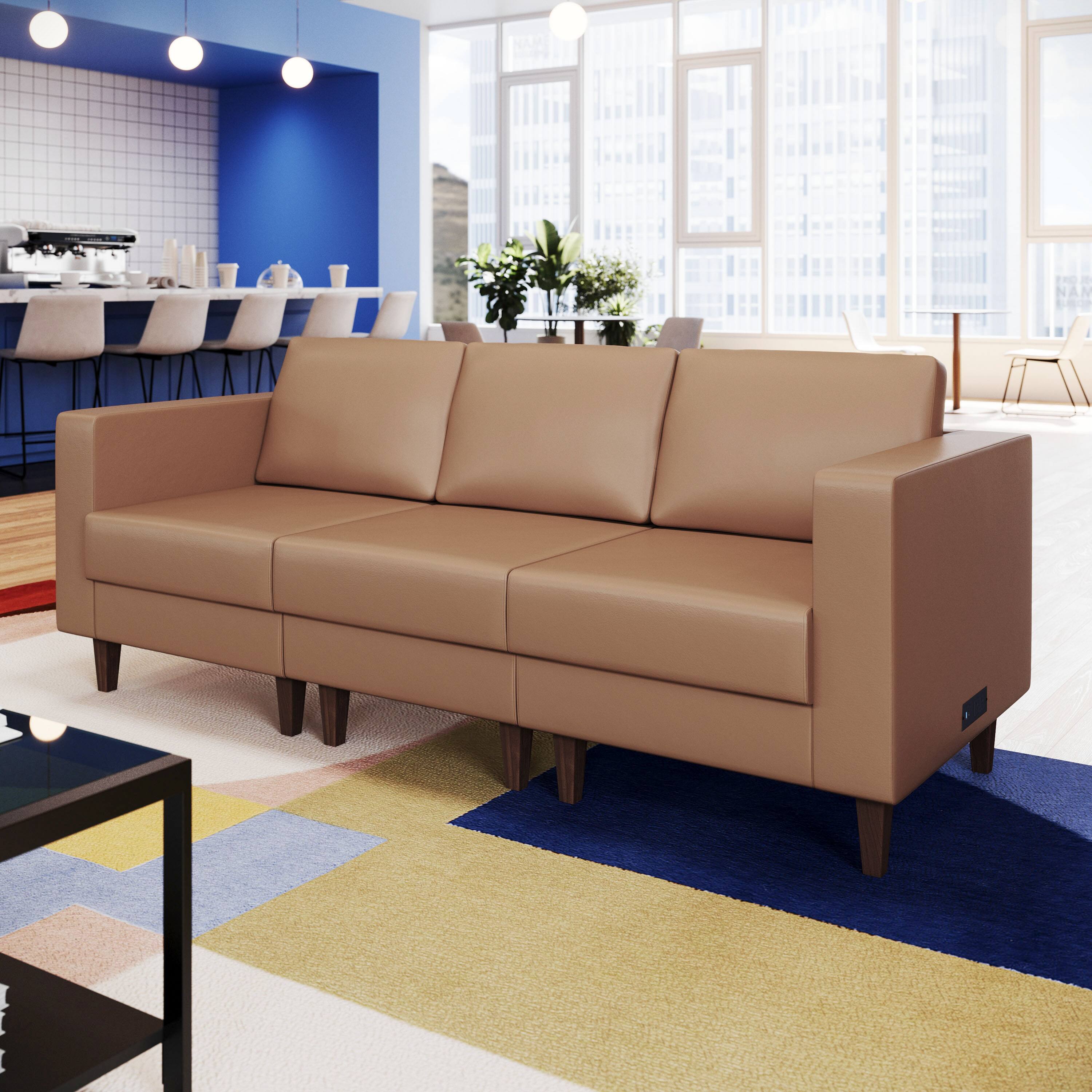 Alt View 3. Flash Furniture - HERCULES Artemis Cognac LeatherSoft Right Arm Reception Chair, 2 AC Outlets/1 USB/1 USB-C Ports and Wooden Walnut Legs w - Brown.
