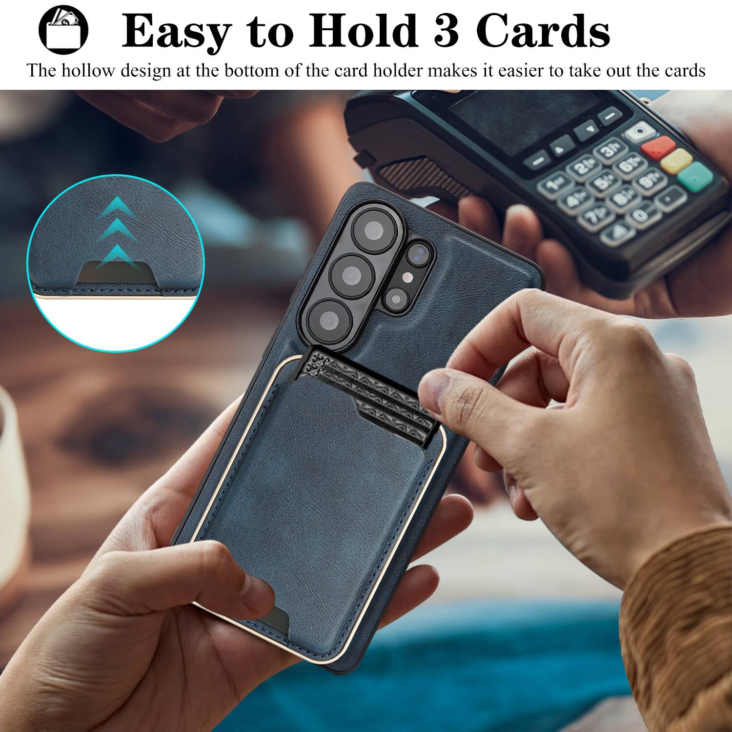 Easy to Hold 3 Cards

The hollow design at the bottom of the card holder makes it easier to take out the cards