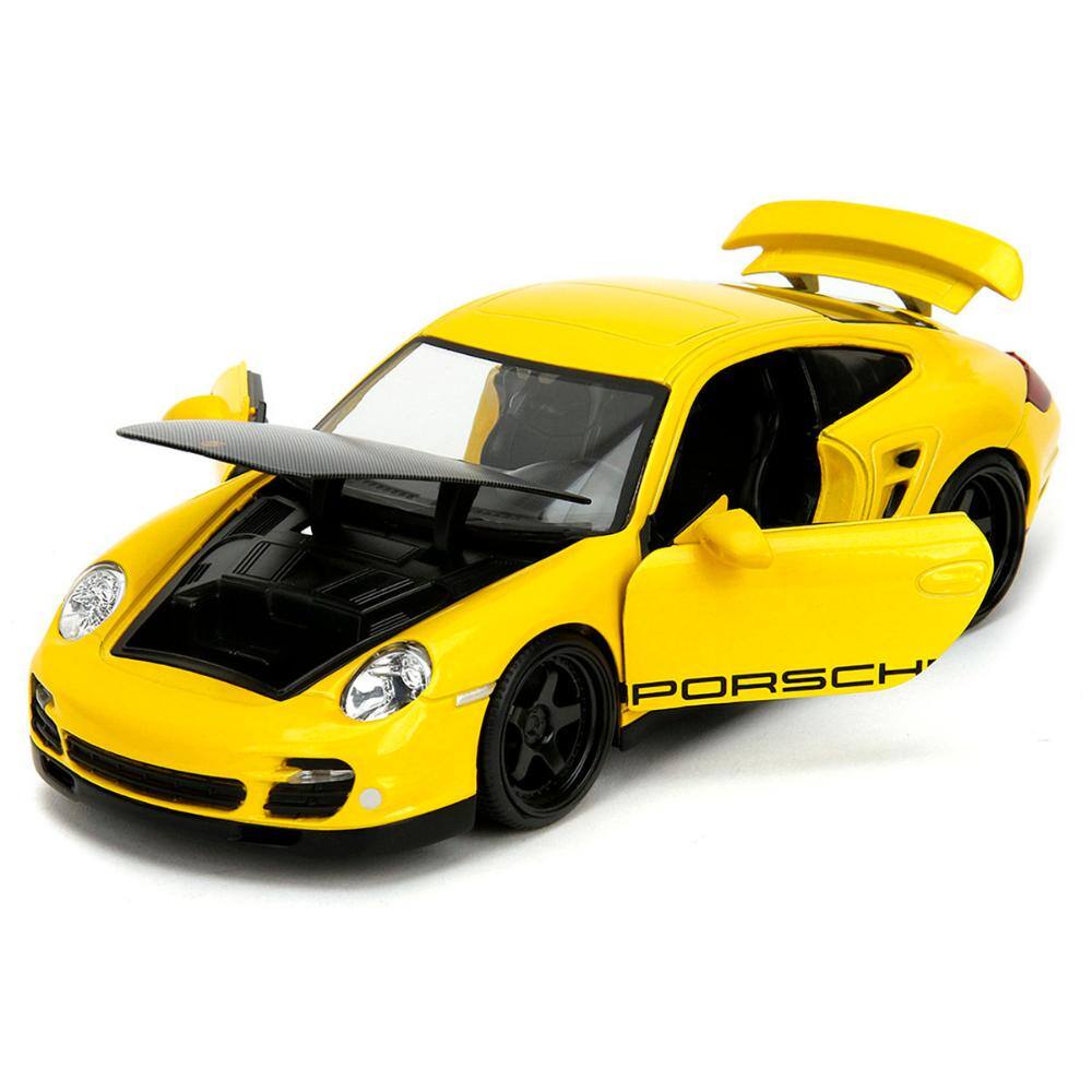 Angle. Jada - Porsche 911 Turbo (997) Yellow with Carbon Hood "Hyper-Spec" Series 1/24 - Yellow.