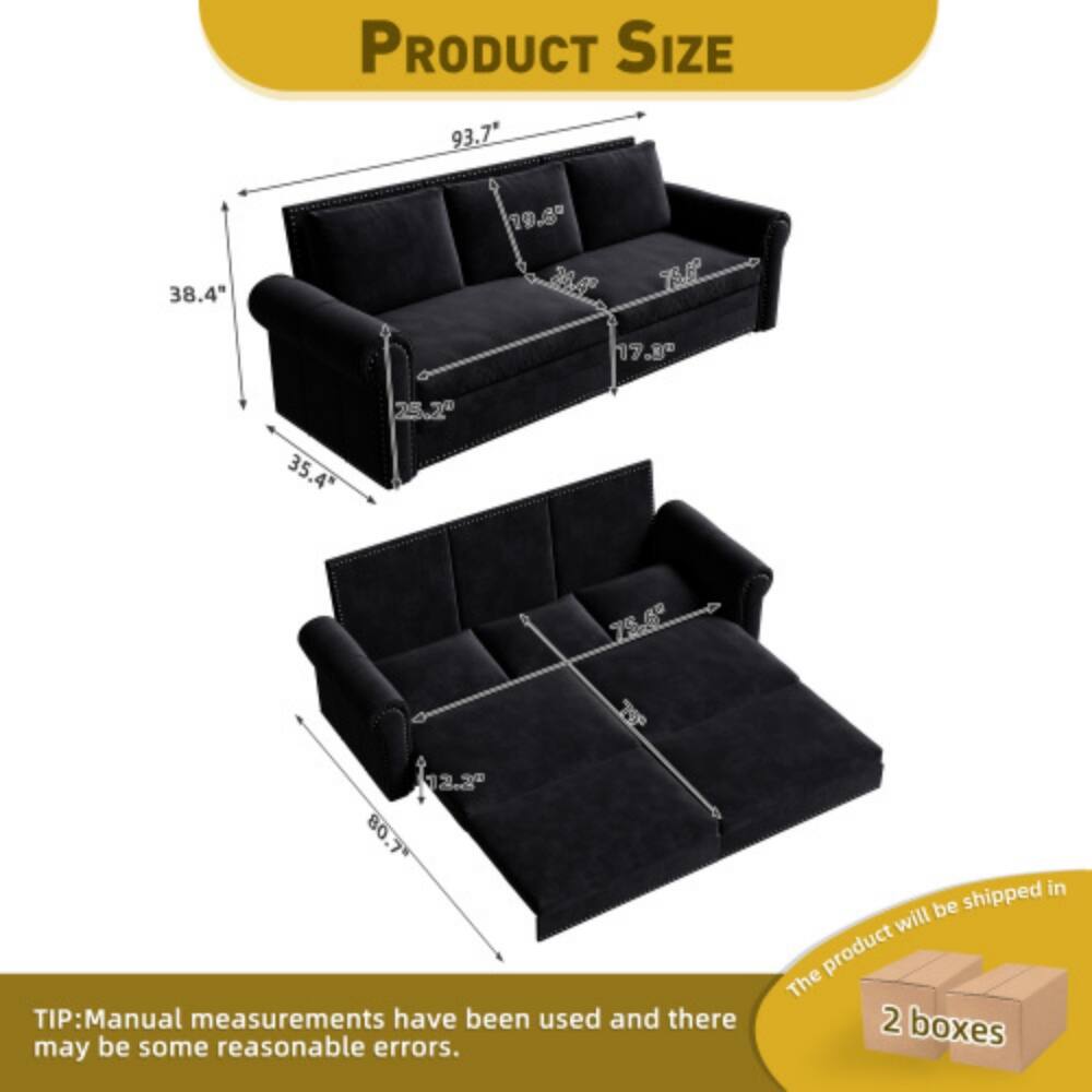PRODUCT SIZE  
93.7" 38.4" 19.8" 26.4"  
B.P 17.8" 25.2" 35.4" 75.69"  

TIP: Manual measurements have been used and there may be some reasonable errors.  
The product will be shipped in 2 boxes