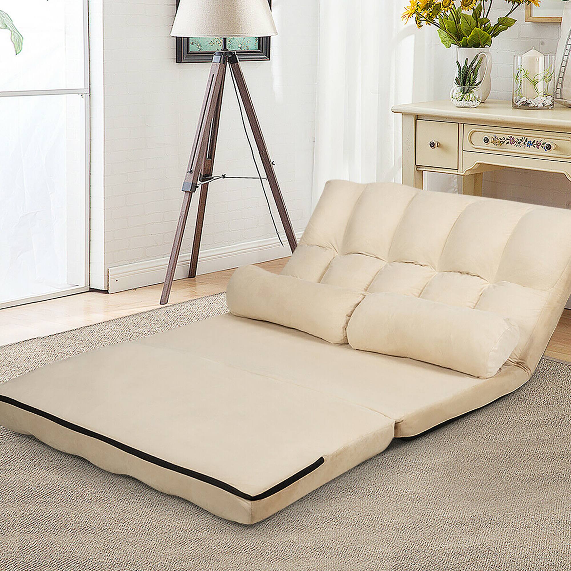 Alt View 3. Costway - Costway Foldable Floor Sofa Bed 6-Position Adjustable Lounge Couch with 2 Pillows - Beige.
