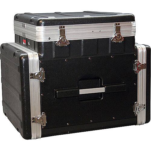 Back. Gator - 10U Top, 8U Bottom Slant Top Console Rack Case, Molded Polyethylene, Rear Wire Access.