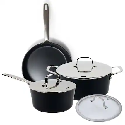 Front. Alva - Alva Maestro Cookware Set 6-Piece Set - Nonstick Ceramic Pans and Pots - Black.