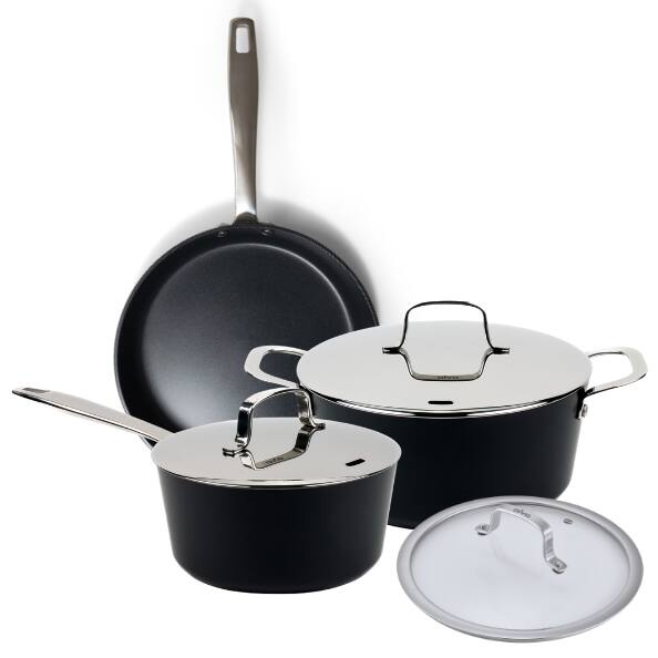 Front. Alva - Alva Maestro Cookware Set 6-Piece Set - Nonstick Ceramic Pans and Pots - Black.