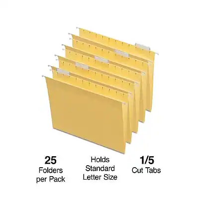 Staples Hanging File Folders, 1/5 Cut Tab, Letter Size, 25/Box Yellow ...