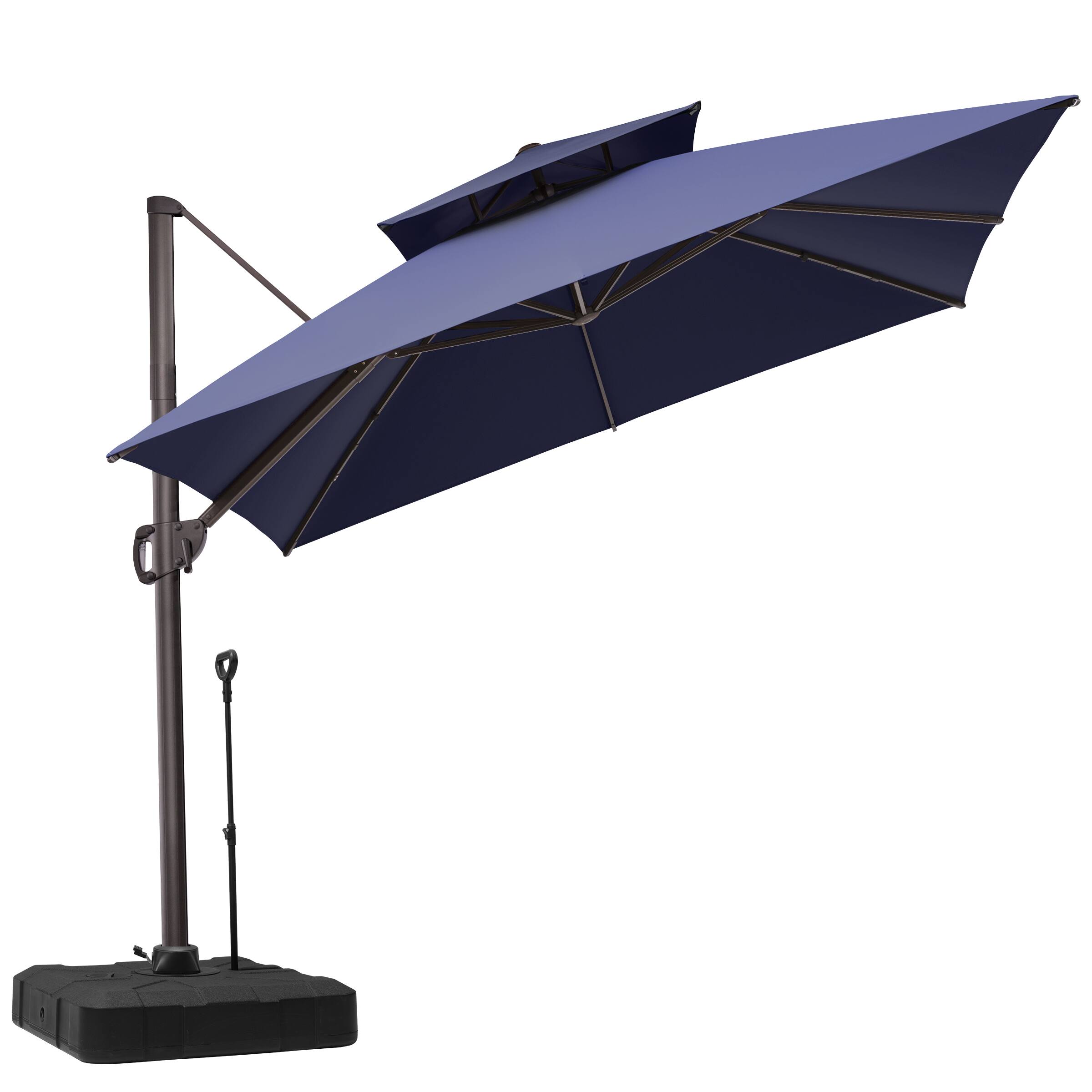 Back. Crestlive Products - Crestlive Products 11x11ft Aluminum Double Top Crank Cantilever Patio Umbrella with Base - Navy blue.