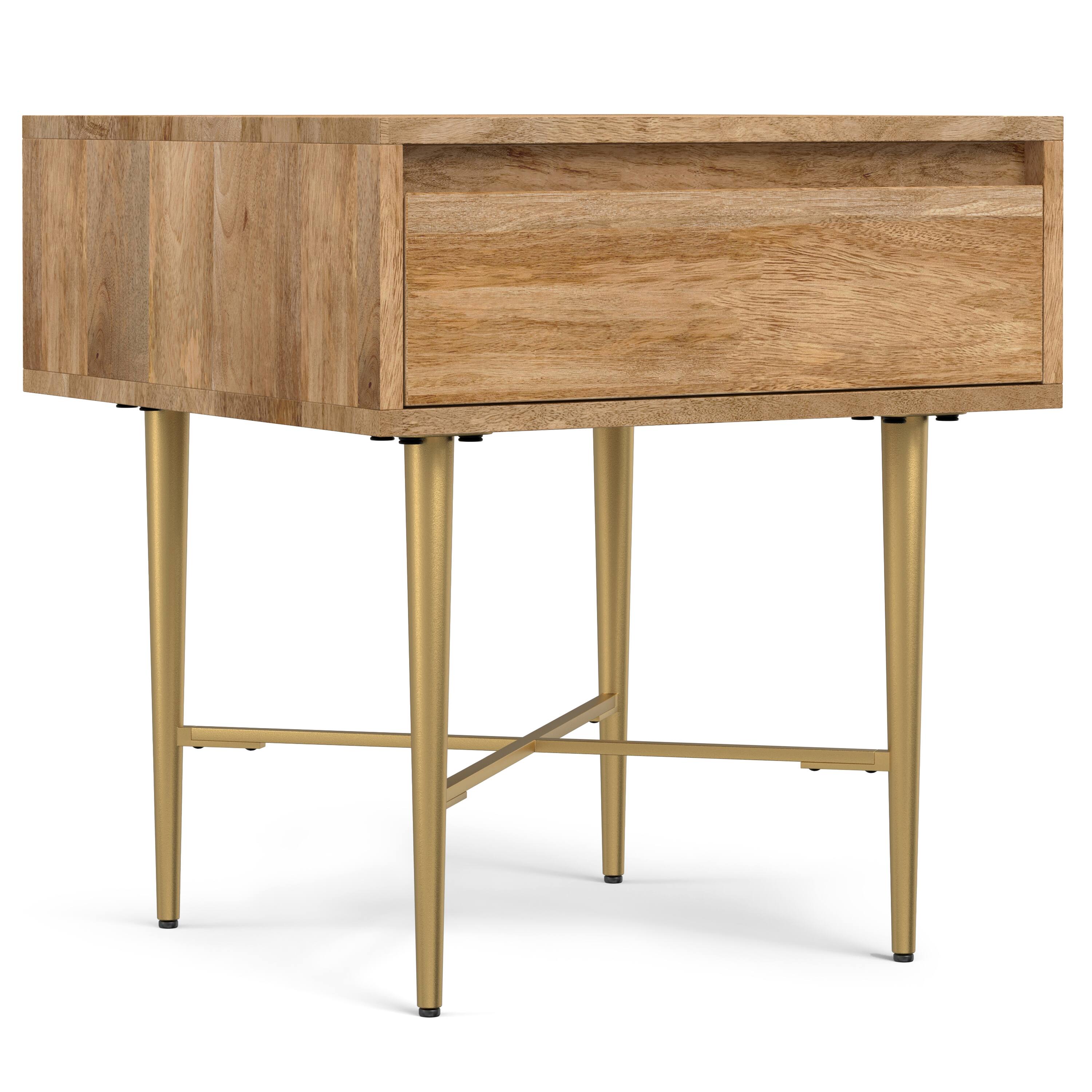Front. Simpli Home - Fallon SOLID MANGO WOOD 20 inch Wide Square Contemporary End Table with Drawer in Natural - Natural.