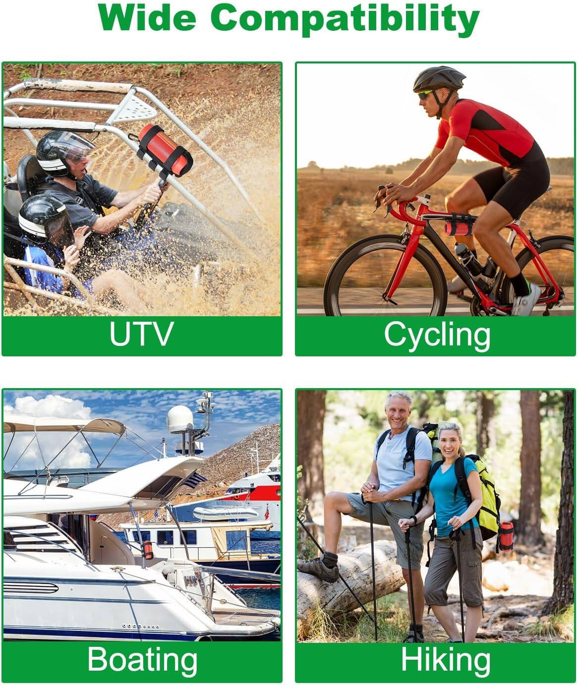 Wide Compatibility

- UTV
- Cycling
- Boating
- Hiking
