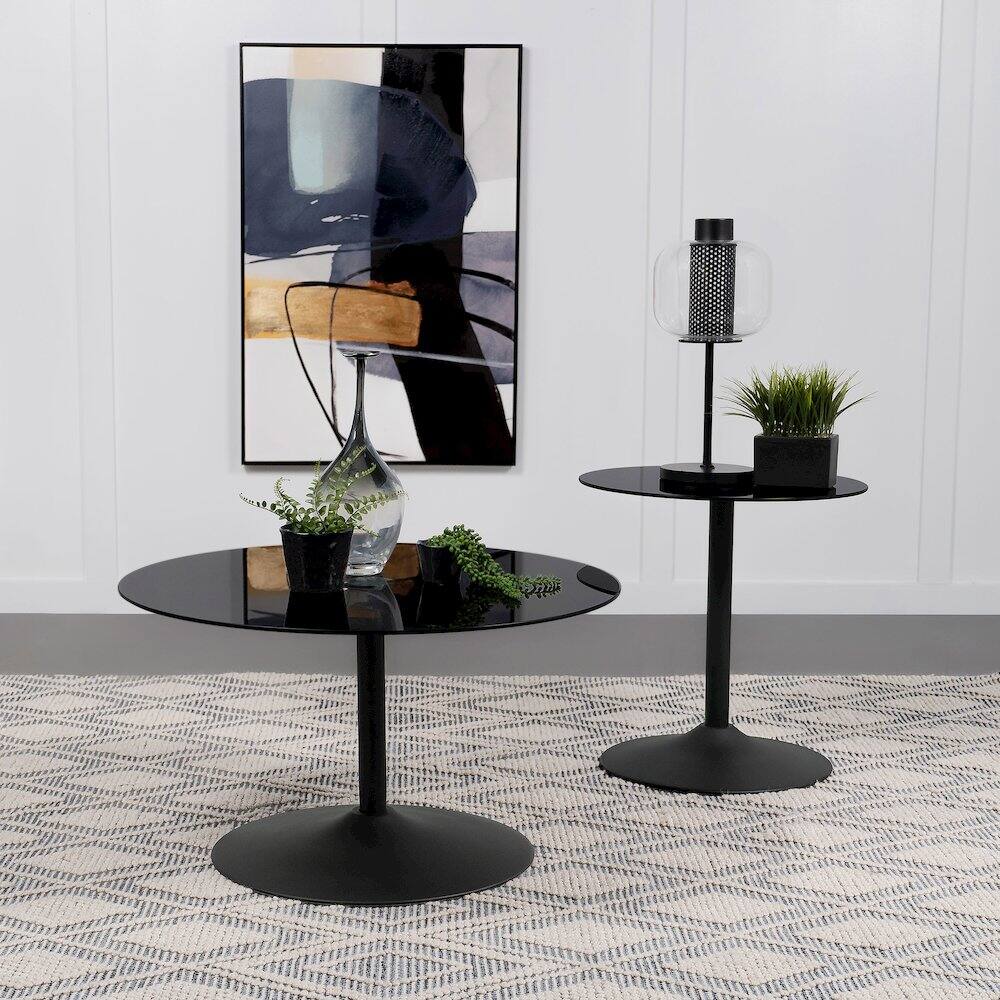 Alt View 5. Coaster Co. of America - Ganso Round Metal Coffee Table With Tempered Glass Top Black - Black.