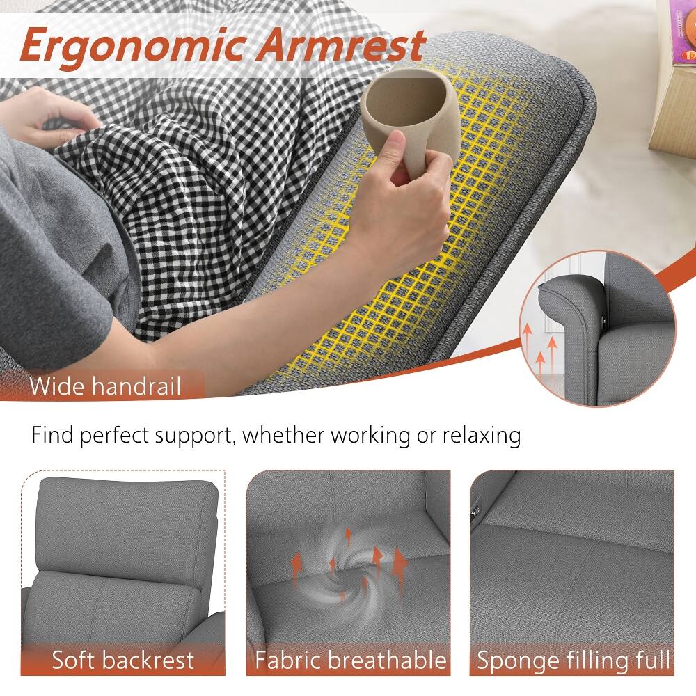 Ergonomic Armrest

1. Wide handrail
   - Find perfect support, whether working or relaxing

2. Soft backrest
   - Fabric breathable
   - Sponge filling full
