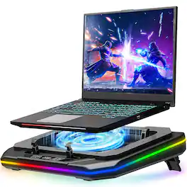 HongFei - RGB Laptop Cooling Pad for 13-19 Inch, Max 3500RPM Gaming Laptop Cooler, Stand with Touch Switch, 4.72 Inch Turbo Fan - Black