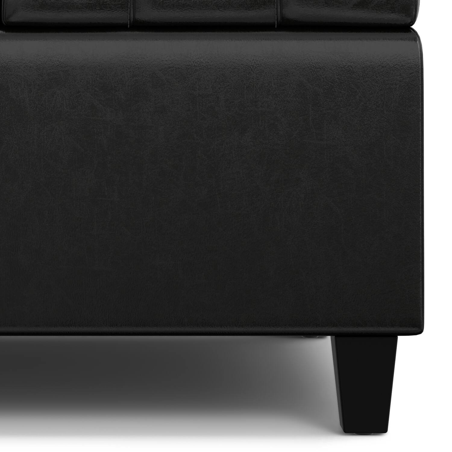 Alt View 7. Simpli Home - Harrison 30 inch Wide Small Square Coffee Table Storage Ottoman in Midnight Black Vegan Leather - Midnight Black.