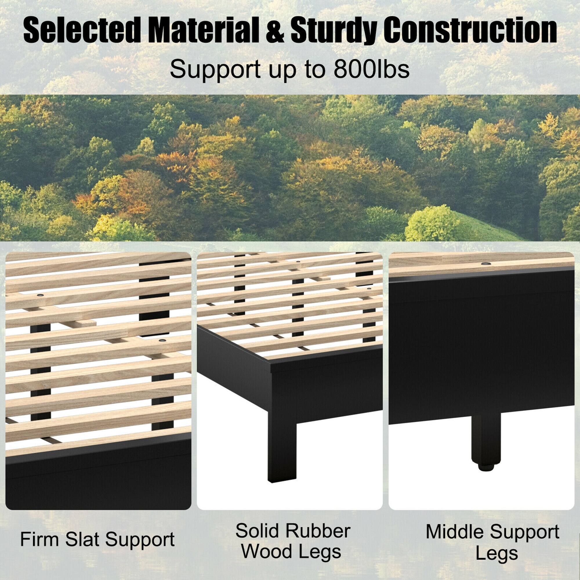 Selected Material & Sturdy Construction Support up to 800lbs Firm Slat Support Solid Rubber Wood Legs Middle Support Legs